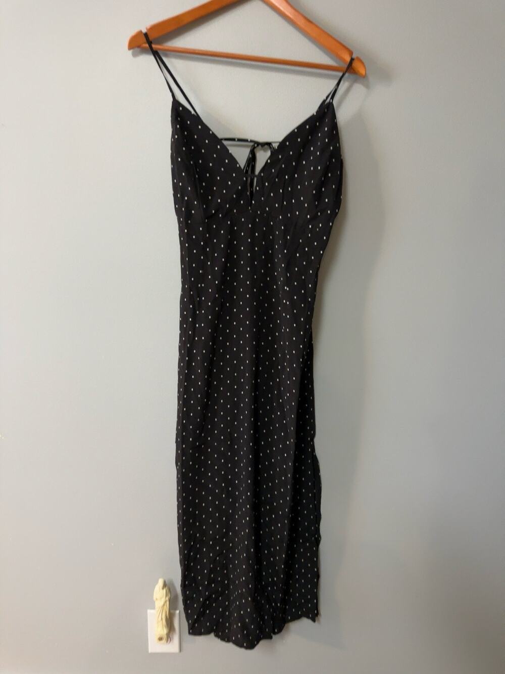 LOFT Black White Polka Dot Midi Dress Women’s 12 Tie Back Slip Dress NWT